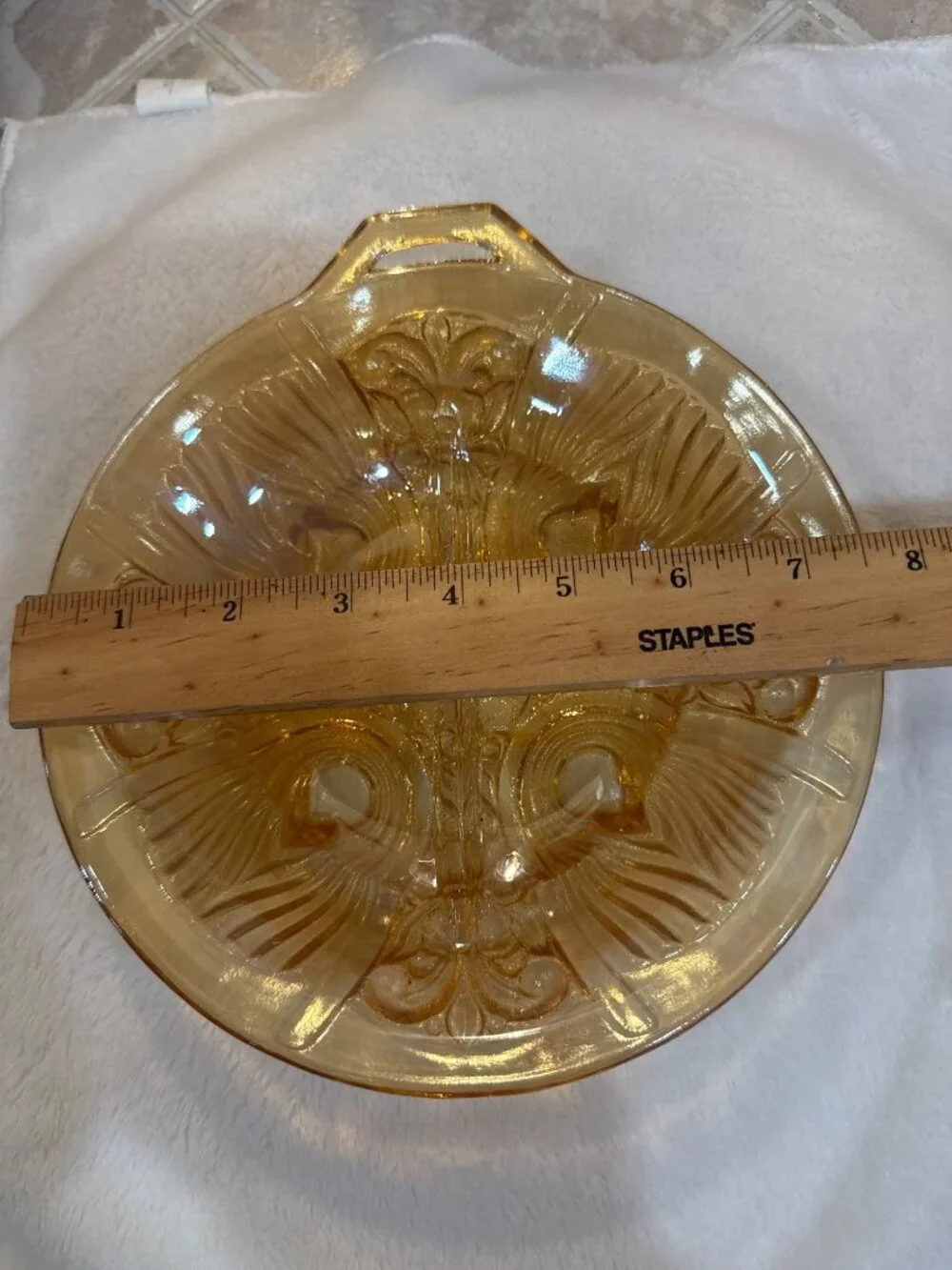 vintage Indiana Glass Killarney Marigold Carnival Glass Divided Relish Dish
